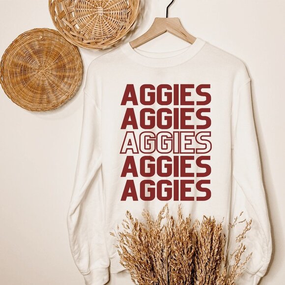 Maroon Aggies Solid and Outline White Sweatshirt - Picture 1 of 6